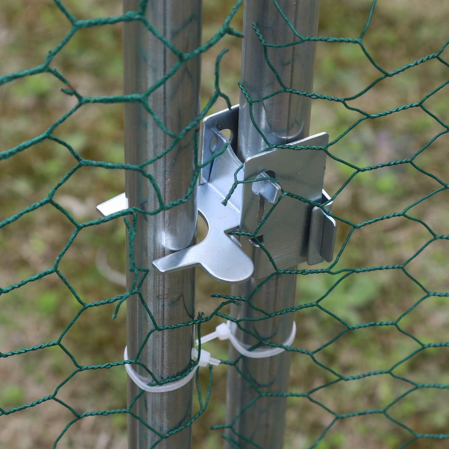 Close-up of the door latch mechanism on the walnest chicken coop.