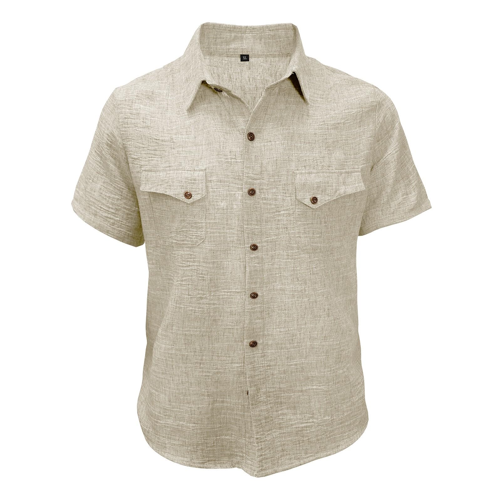 Generico Camicia Uomo in Lino Texturizzato con Bottoni E Tasche, Maniche Corte Estive Ideale per Vacanze al Mare E Uscite Casual