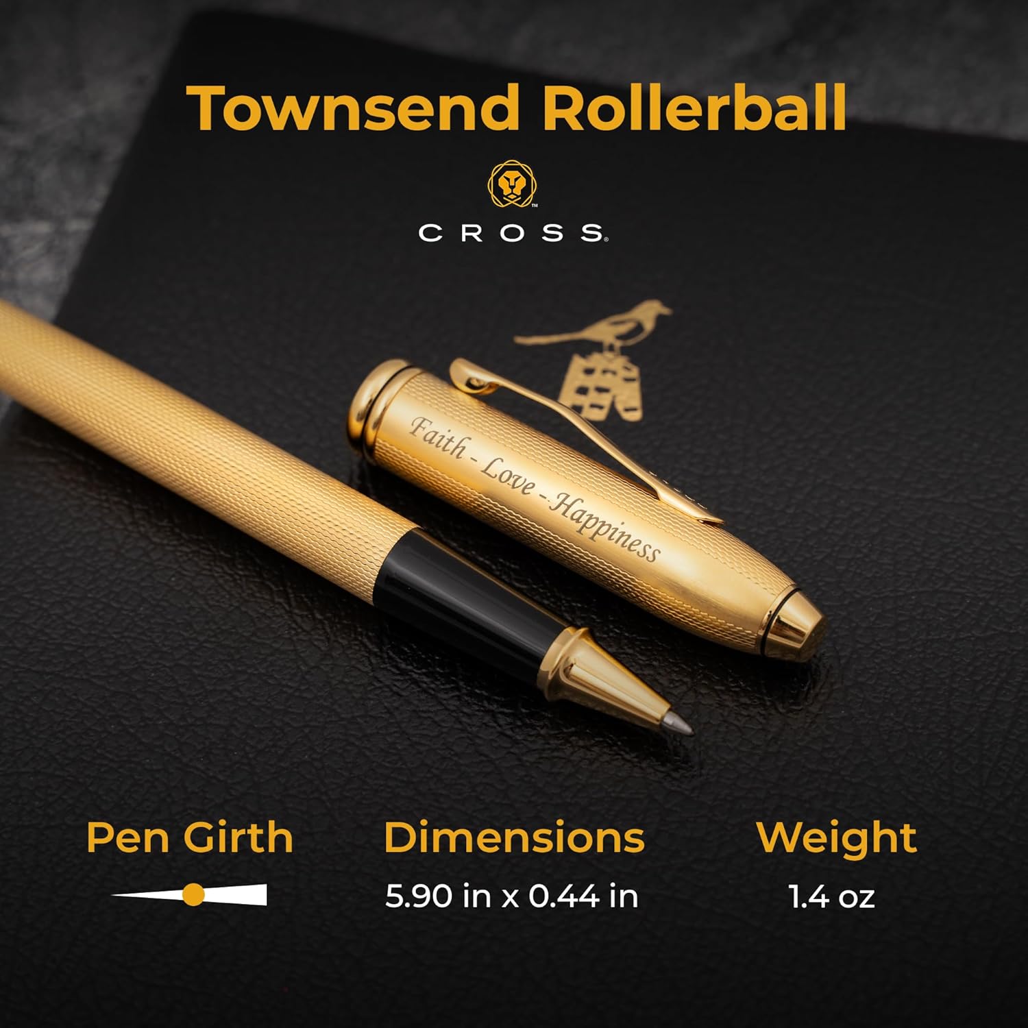 Cross Townsend Engraved Rollerball Pen, 23 Karat Gold Plating, Capped, Personalized Gift for CEOs, Executives, Retirement, Board Appointments, Career Advancement, Cross Gift Box Included