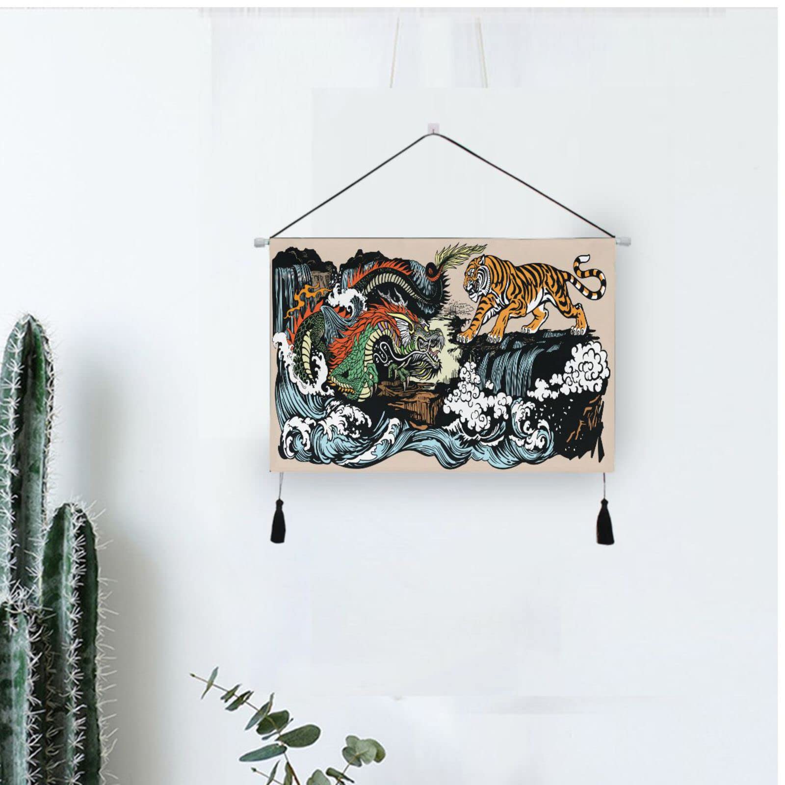 Amazon.co.jp: LUYISI 掛け軸 タペストリー 和風 龍 ドラゴン 虎