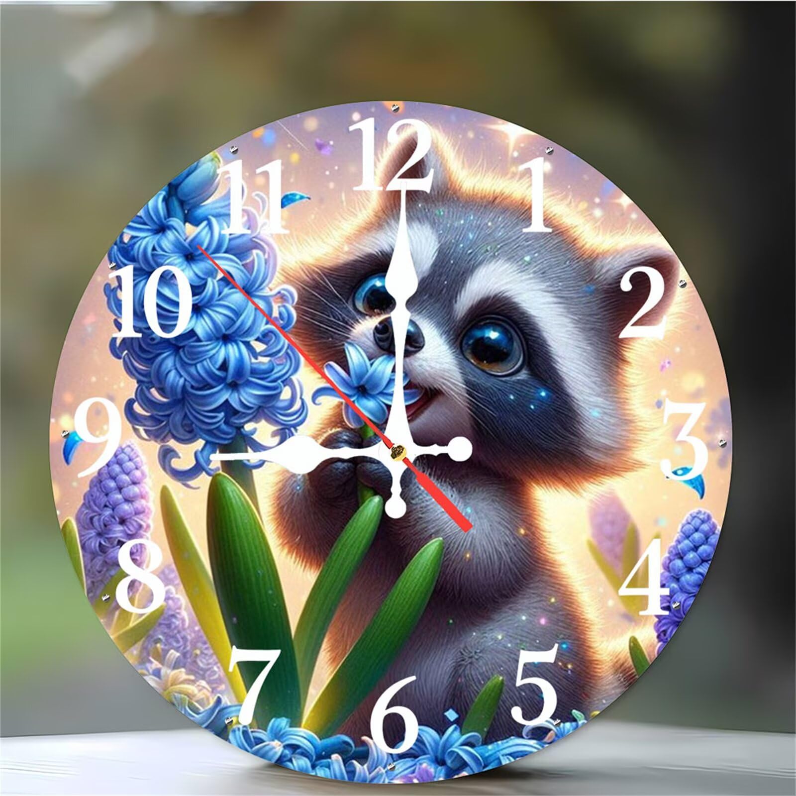 Horloge murale fleur de raton laveur 30 cm à quartz silencieuse