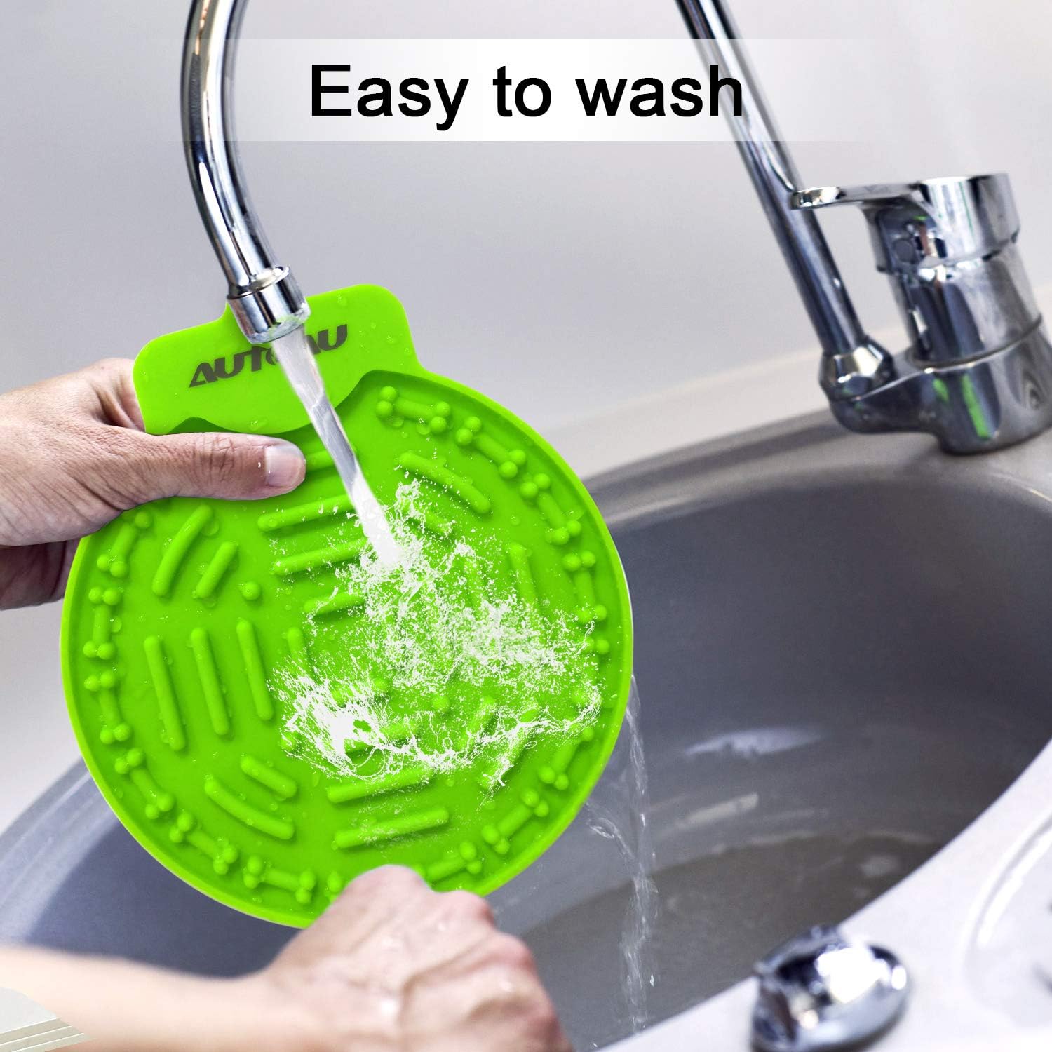 Autoau Dog Bath Lick Mat Powerful Suctions to Wall Dog Bathing Distraction Device Dog Slow Feeder Tray for Easy and Fun Shower Pet Bathing Grooming Training Dog Licking Pad (Blue+Green)