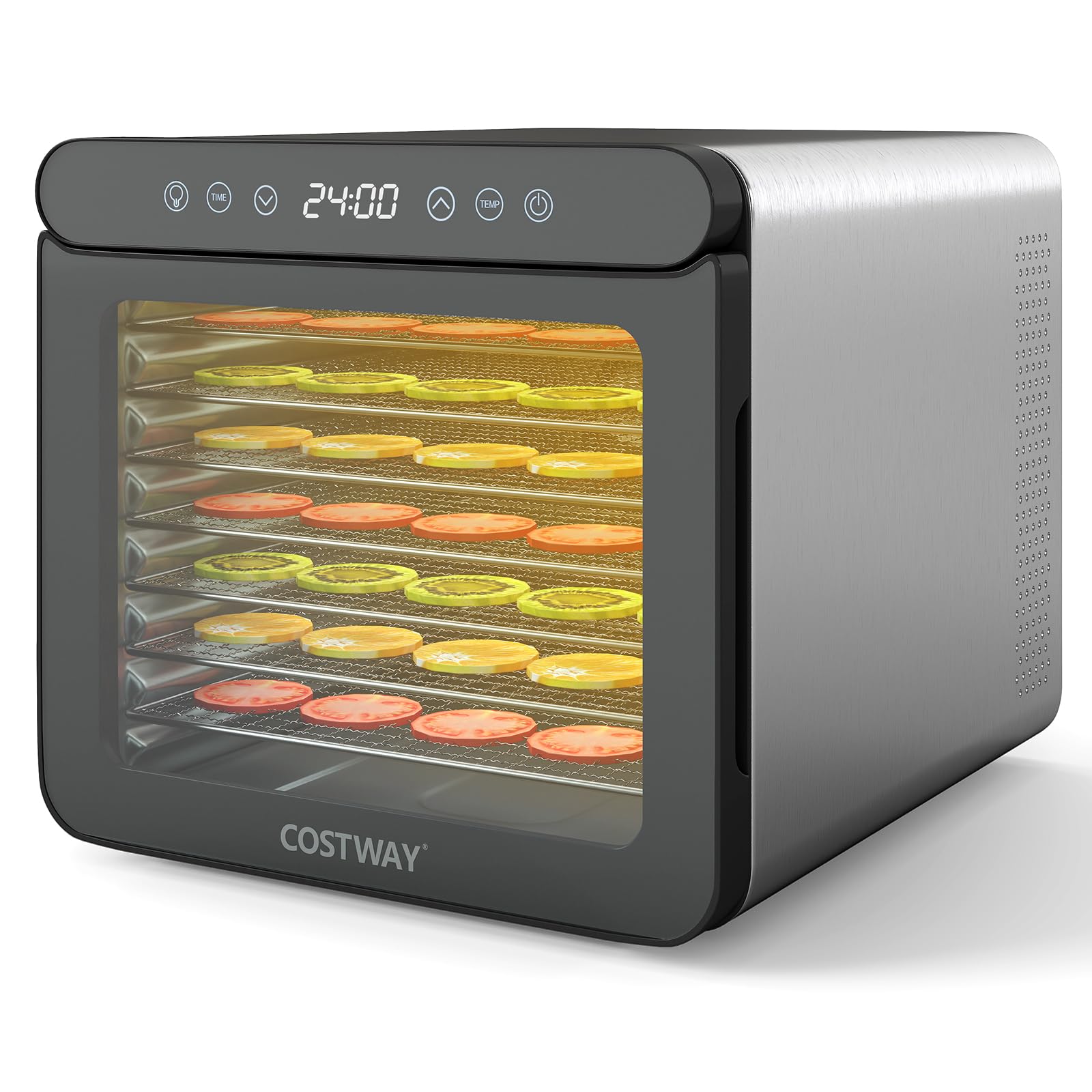 COSTWAY Déshydrateur Alimentaire, Séchoir à 7 Plateaux en Acier Inox avec Minuterie 1-24H et Température 30-75℃, Accessoires Inclus, Machine à Déshydrater pour Fruits, Viandes, Légumes, Champignons
