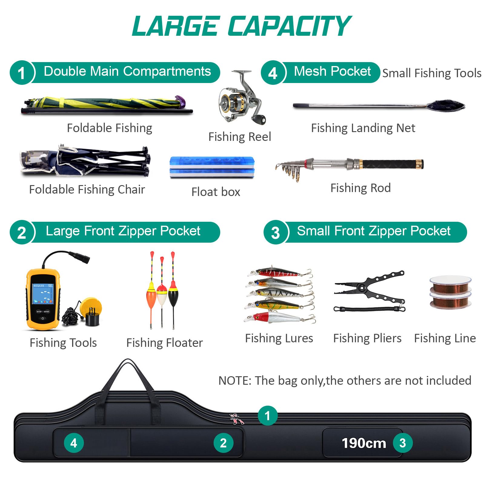 Dilwe Estuche para Caña de Pescar, Tela Oxford 420D, Capacidad Espaciosa, Bolso de Hombro único para Caña de Pescar Portátil para Exteriores (1,9 m)