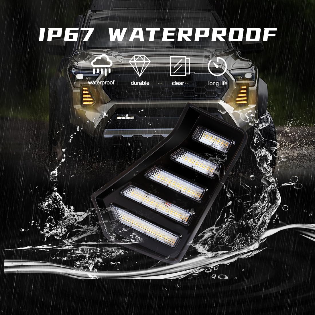 Daytime Running Lights For Toyota Tacoma 2024 2025 LED Front Bumper Fog Light Kit with Amber Turn Signal