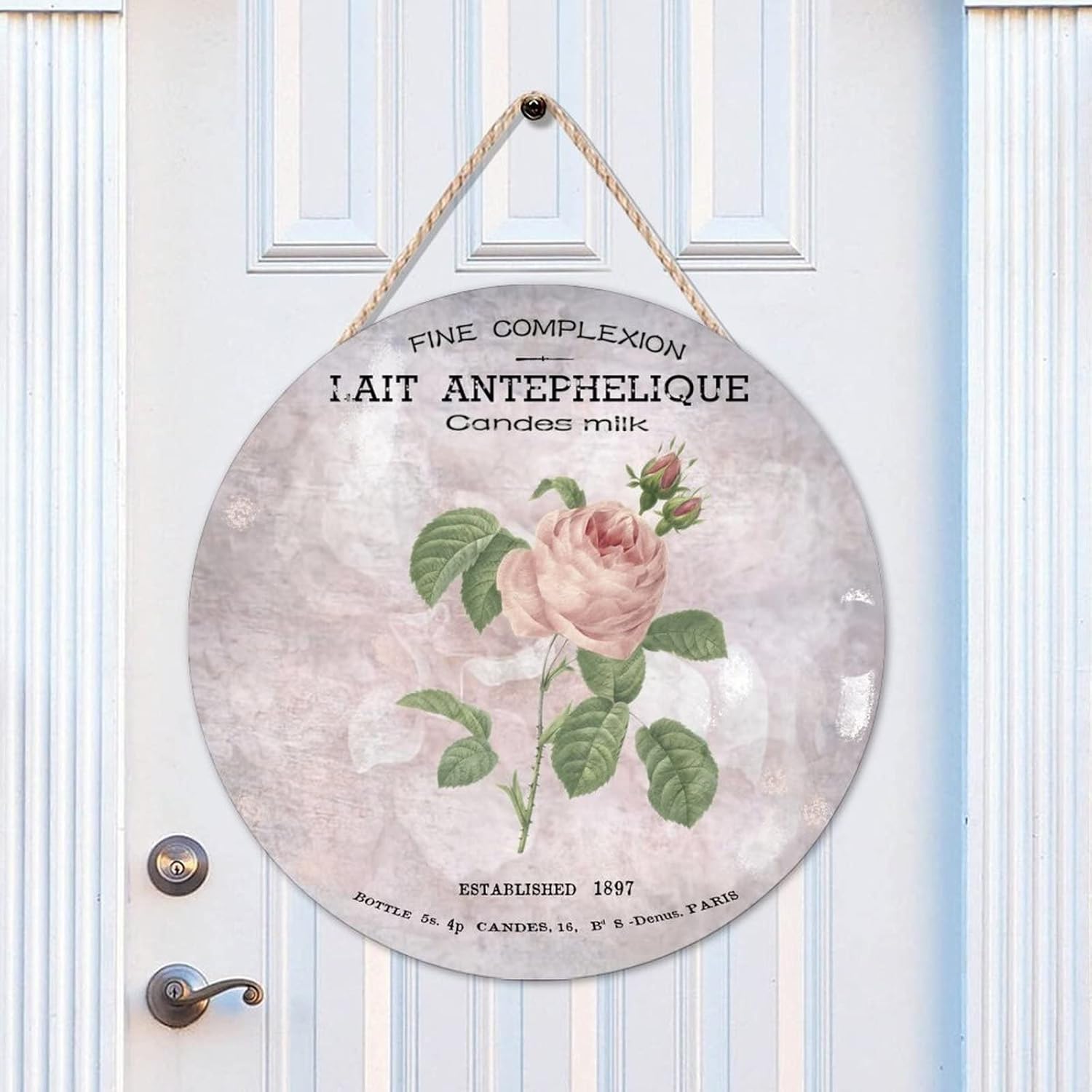 French Vintage Flower Wood Door Sign Rose Round Door Hanger Sign 16x16in Flower Wall Door Hanging Sign for Front Door Entryway Porch Bar Pub Farewell Party Housewarming Gifts