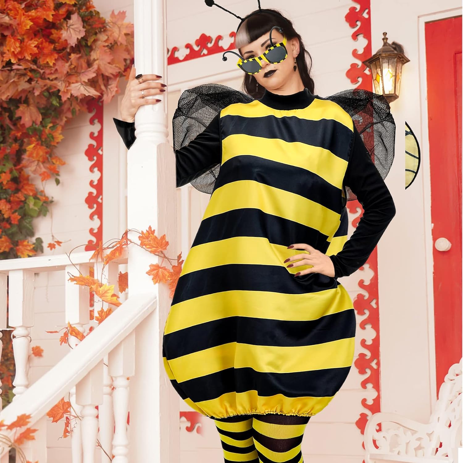 Seematn 9 Pcs Bee Costume Set for Women Adult Halloween Bee Cosplay Costume Women Accessories for Cosplay Party