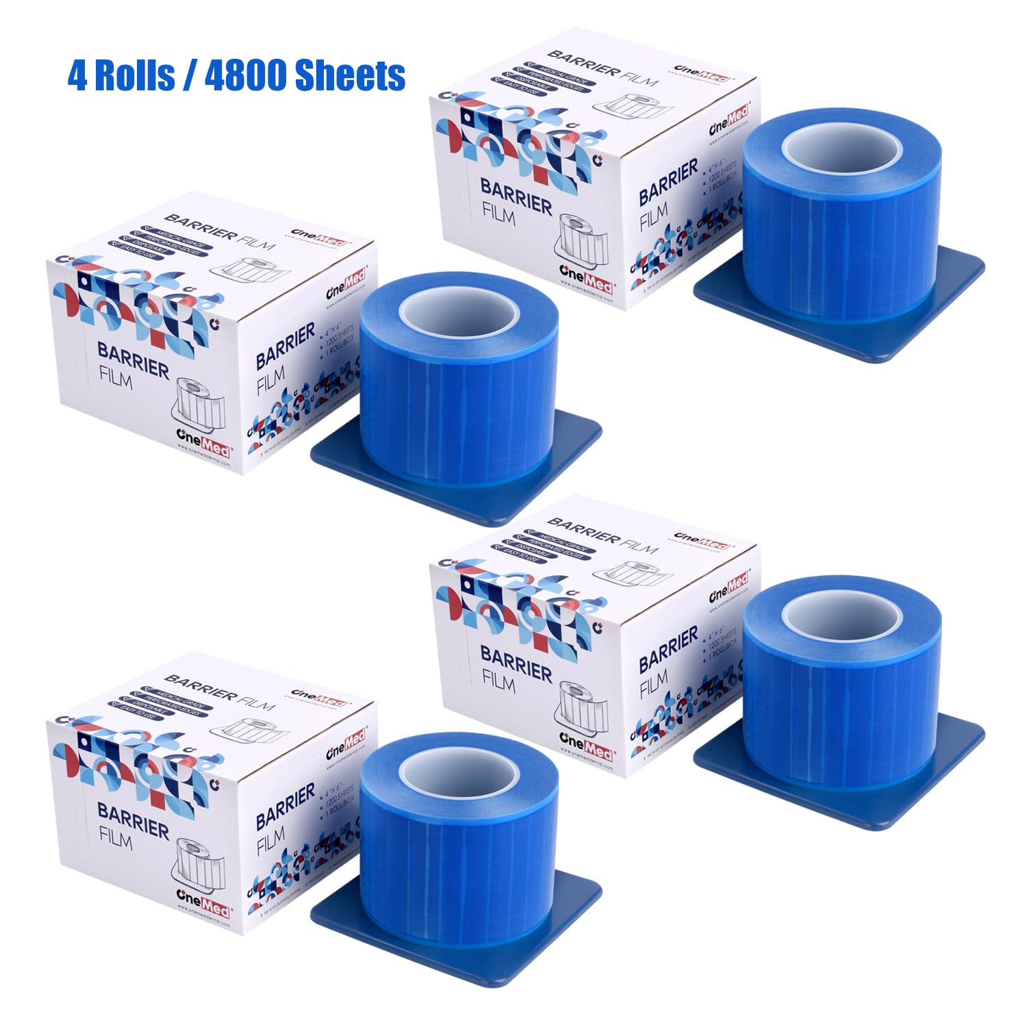 4800 Sheets Blue Dental Barrier Film Roll with Dispenser Box 4" x 6" Disposable Barrier Tape for Dental Clinic Tattoo Beauty Salon 1200 Sheets/Roll 4 Rolls
