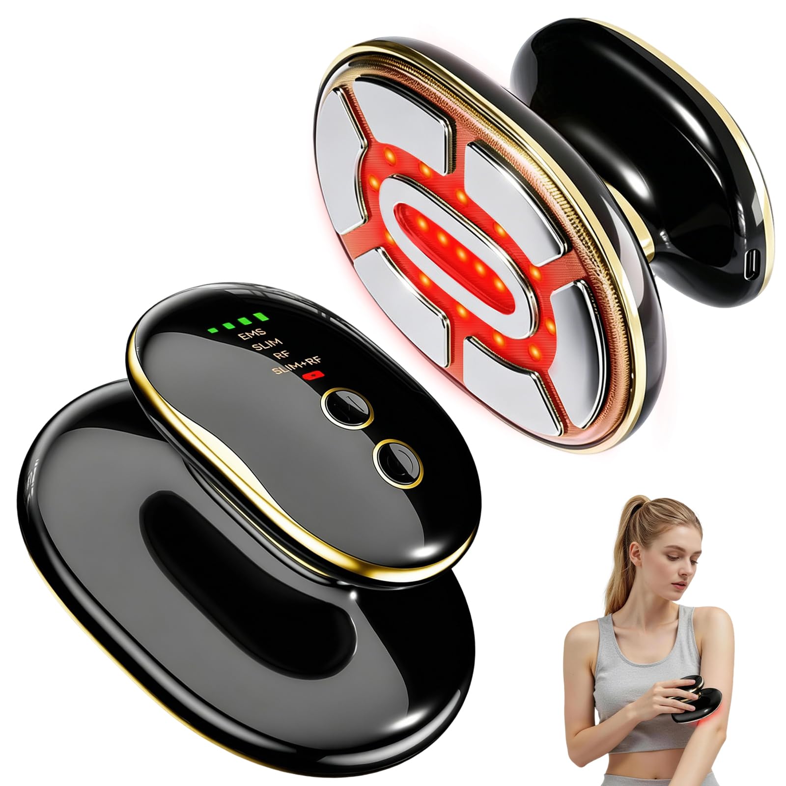 4 en 1 Masajeador Anticelulítico Eléctrico,Aparato Masajeador Corporal Profesional con Tecnologías EMS,SLIM y RF,Masajeador Celulitis para Abdomen,Glúteos,Piernas,Levantan,Aprietan y Suavizan la Piel