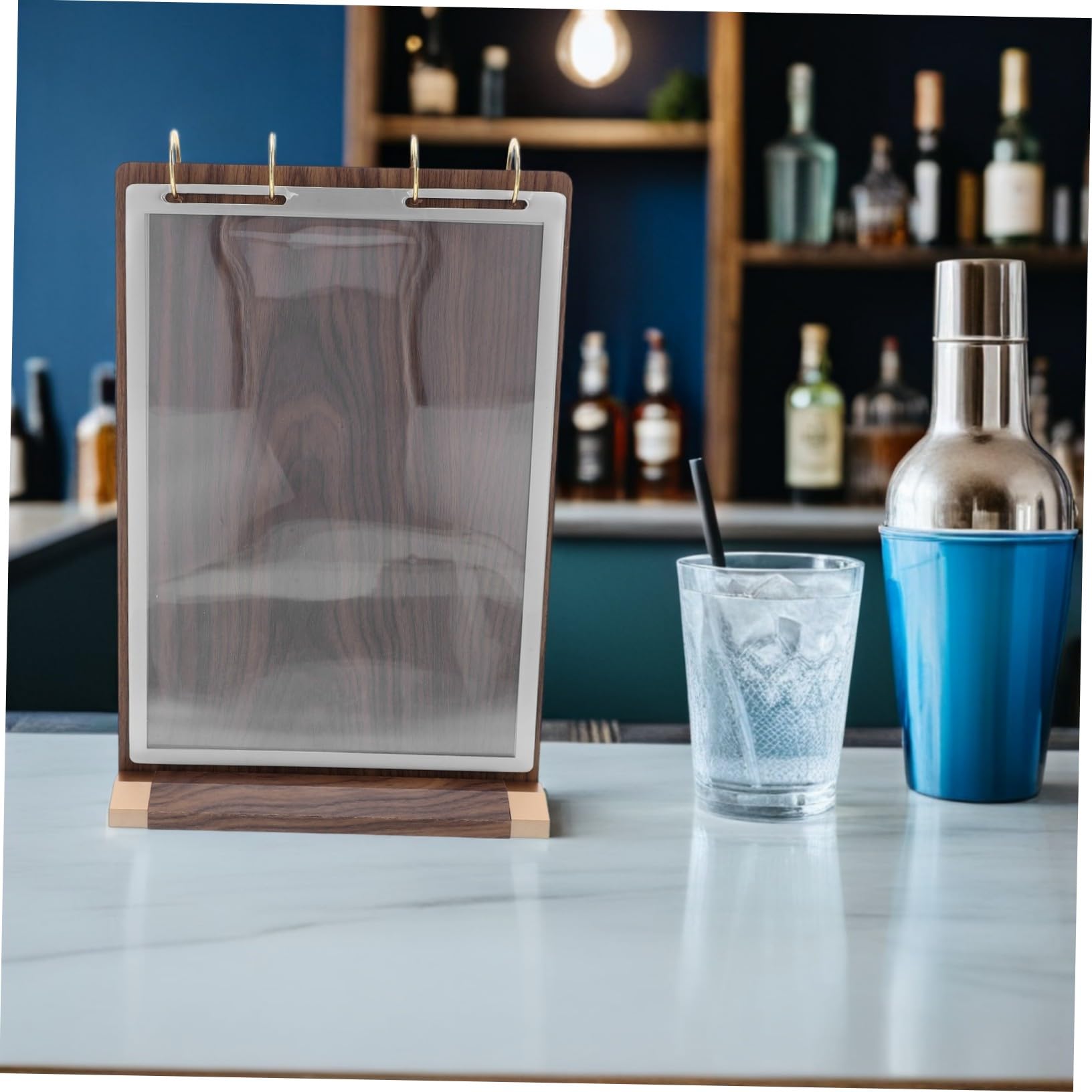 Ciieeo Support de Menu Bois de Noyer Naturel Porte-cartes de Table à Pages Côtés avec Base Robuste Présentoir à Défilement Facile pour Restaurant et Pub