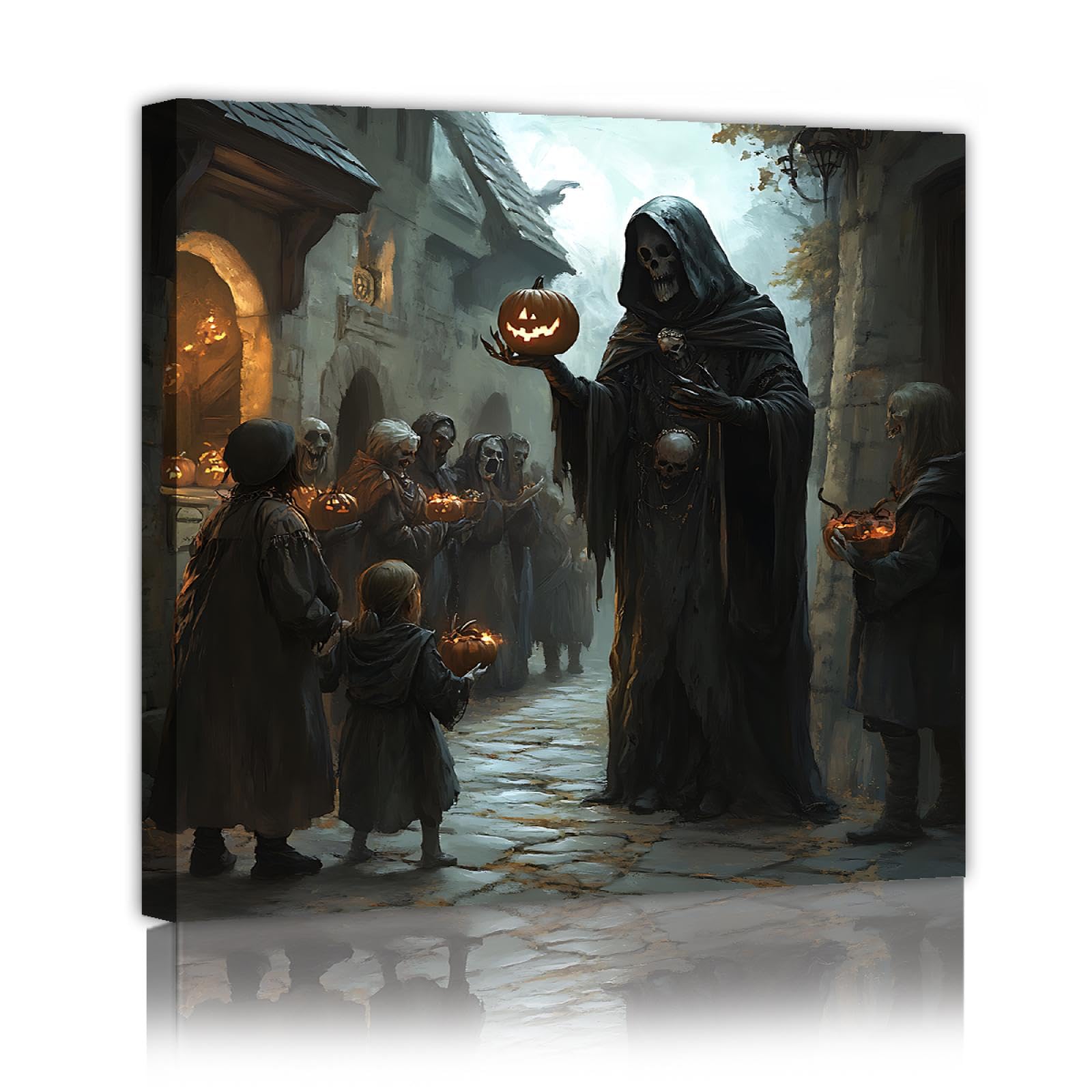 YUNART Dark Fantasy illustrazione incorniciata arte della parete per soggiorno stampe su tela medievali vintage Movie Poster Style Halloween Wall Decor 55x55cm Innerframe