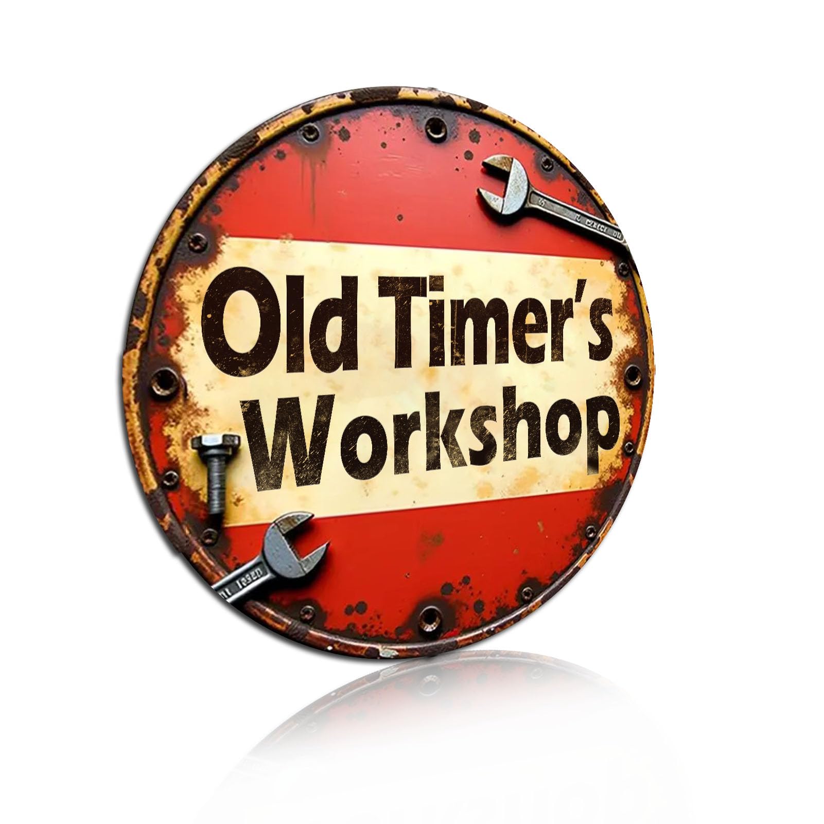 Vintage Metal Sign "Old Timer'S Workshop" Aluminum Round Wall Art Vintage Metal Sign Metal Wall Art Decor 8x8 Inch (2539)