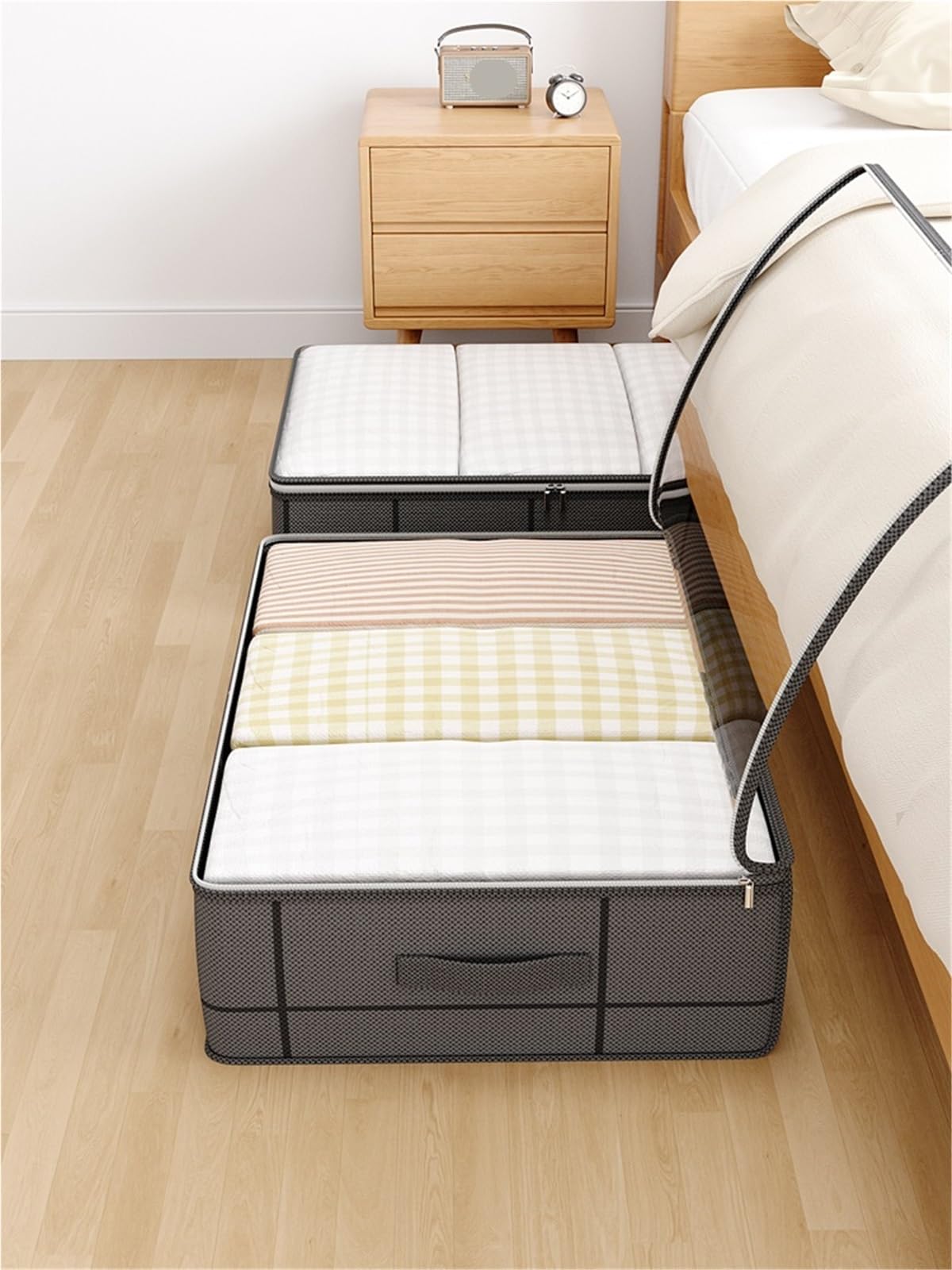 Organizador de sábanas Bolsa de almacenamiento debajo la cama alta resistencia, caja plegable con ventana transparente grande, adecuada for armarios, ropa for dormitorio(M 60x44x20 cm,2pcs)