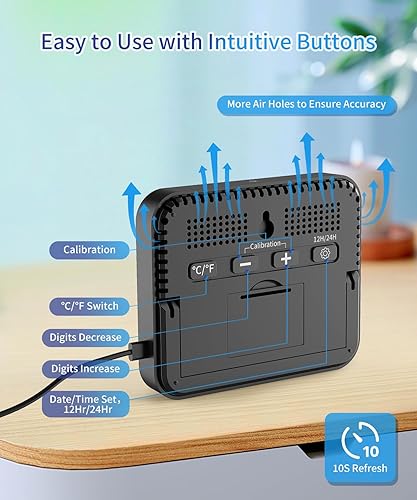 Miniatura 7 de VOCOO Termómetro digital para habitación interior, pantalla extra grande de 5.8 pulgadas, sensor de temperatura y humedad con monitor preciso de
