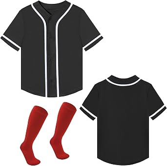 BAICAIYU Kids Baseball Jersey and Medium Tube Boneless Socks Youth Boy Softball Blank V-neck Tee Sports Casual Shirt