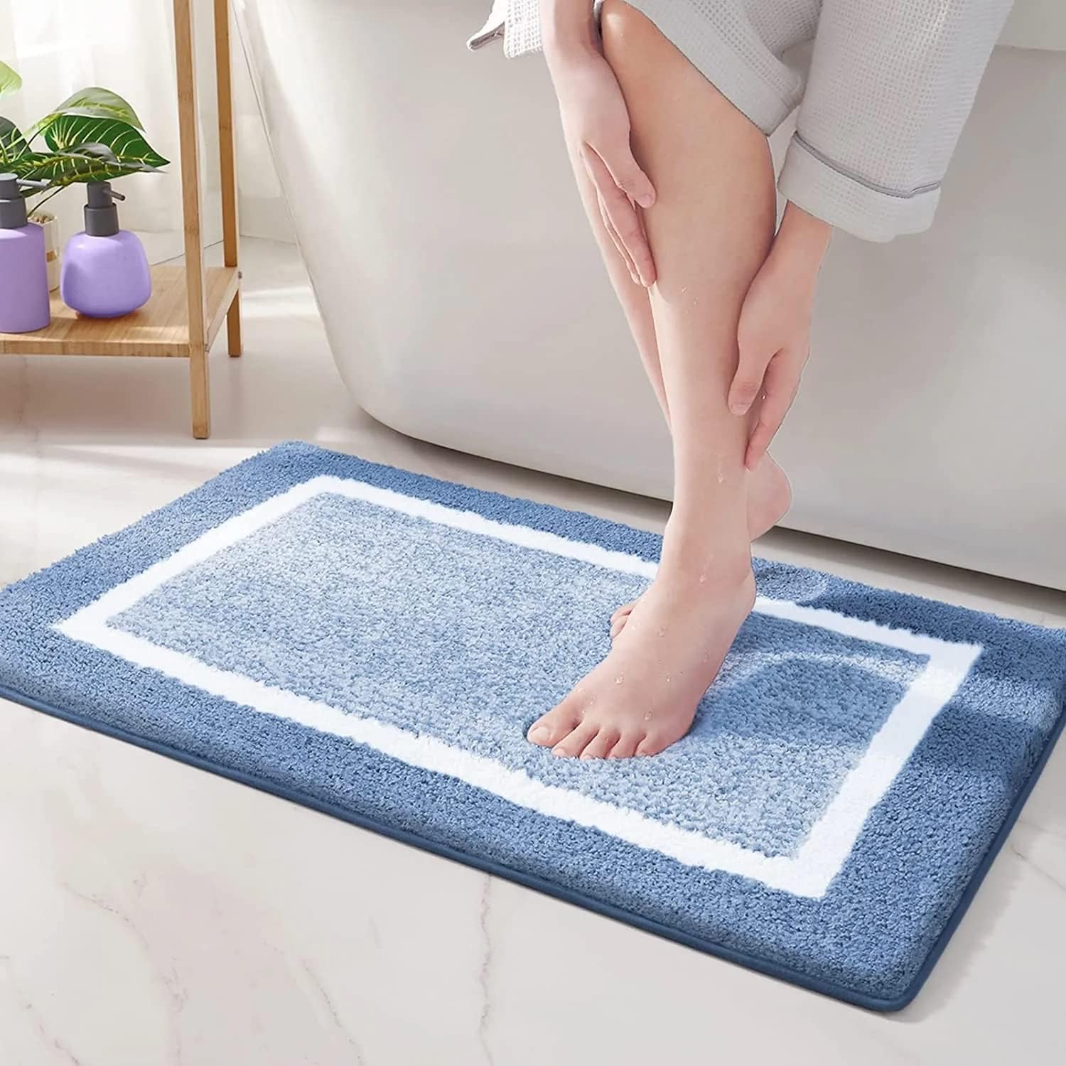 MAA HOME CONCEPT Bath Mat Microfibe Absorbent/Anti-Skid Mats for Bathroom/Door Mat/Kitchen/Floor Mat| Non Slip mat for Bathroom 50X80 cm (Light Blue)