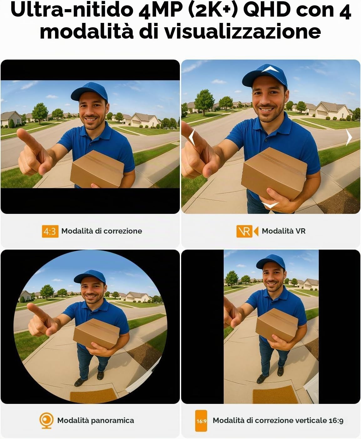 4MP Panoramic Doorbell DB3 KIT, Campanello Video 2K+ WiFi con Suoneria, Visione Notturna 4MP, Rilevamento Pacchi AI Avviso App, Vista Panoramica, Audio Bidirezionale - DB-3EP-4M0W/DS3