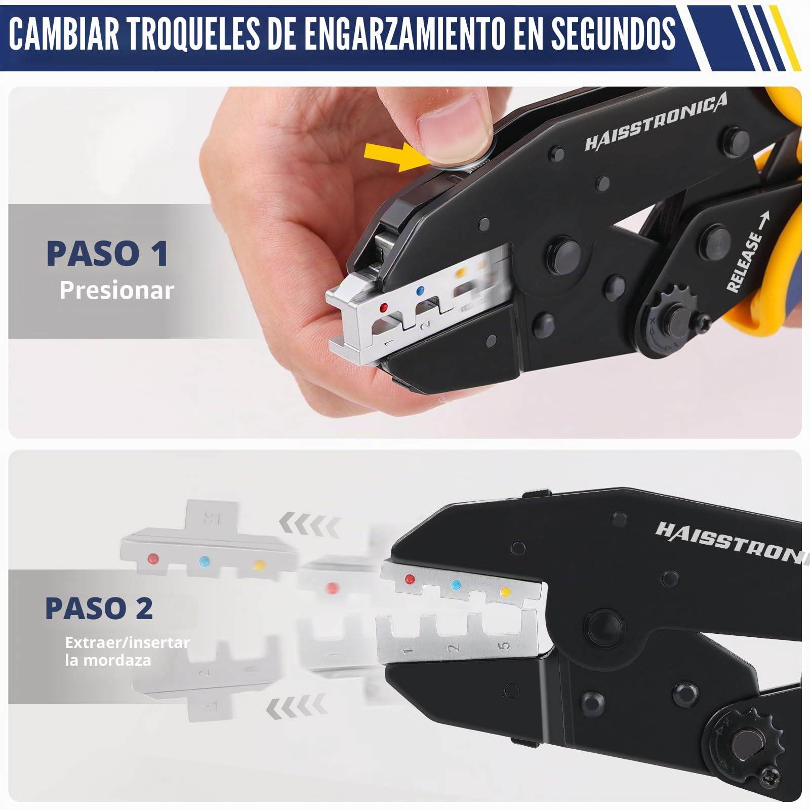 Kit de herramientas haisstronica 6 en 1, herramienta profesional de crimpado para termorretráctil, no aislado, virola y barril abierto con troqueles intercambiables