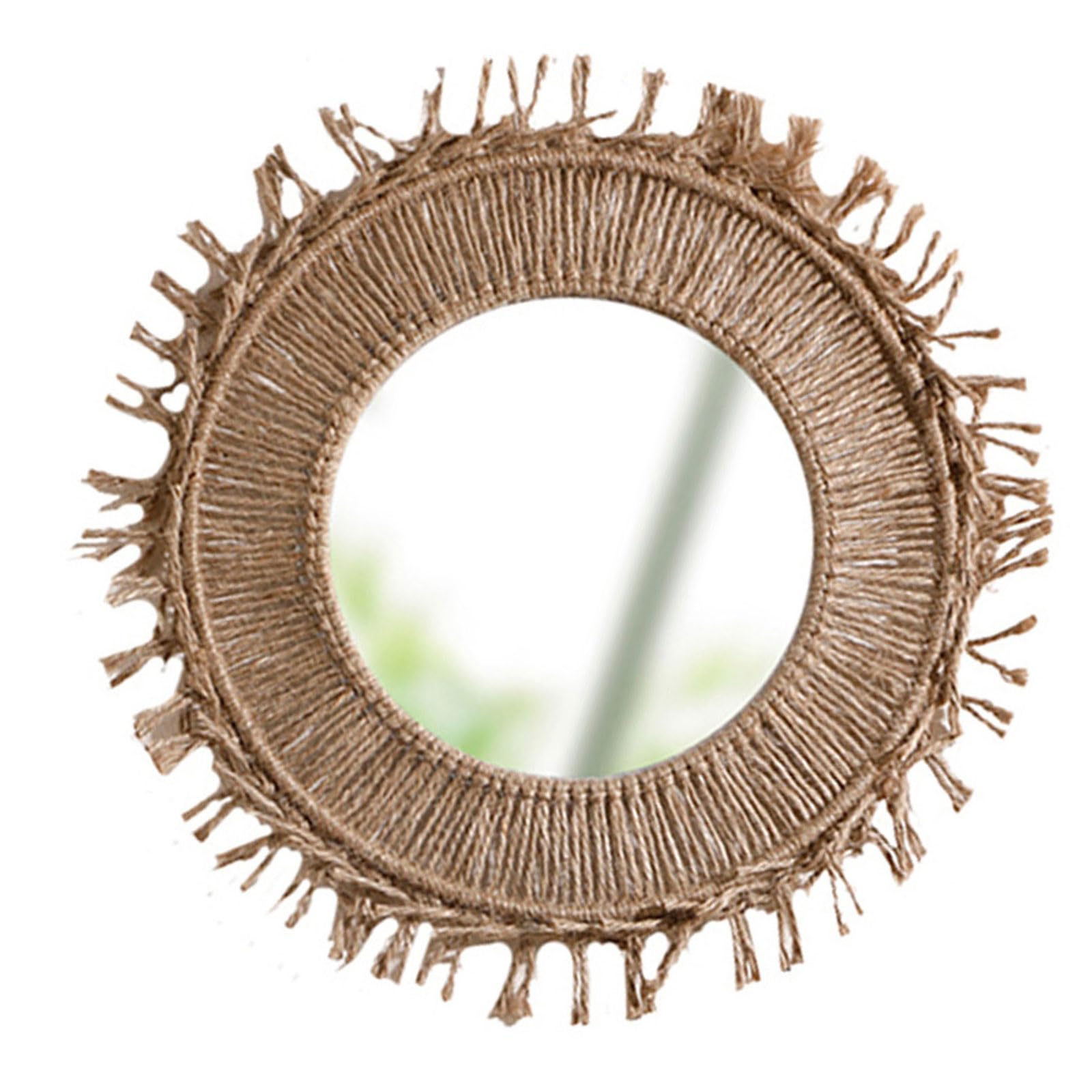 Elnwnnkc Round Wall Mirrored Woven Cotton Rope Macrames Fringed Tassels Hanging Makeup Mirrored for Bedroom Living Room Decors Bathroom Hanging