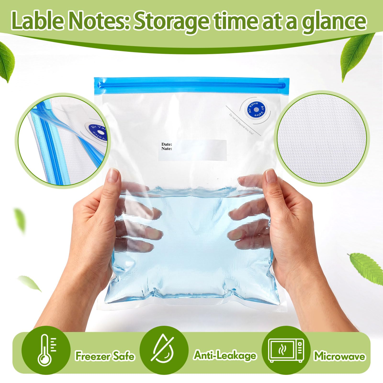 Paquete de 60 bolsas Sous Vide selladoras al vacío para alimentos, 4 tamaños reutilizables bolsas de alimentos con cremallera al vacío bolsas de almacenamiento con válvula de aire de doble capa para