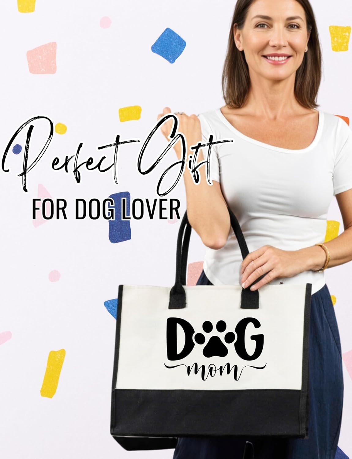 InnoBeta Canvas Tote Bag, Dog Mom Gift for Women, Pet Owner, with Top Zipper Closure and Shoulder Strap for Birthday, Christmas - Image 3