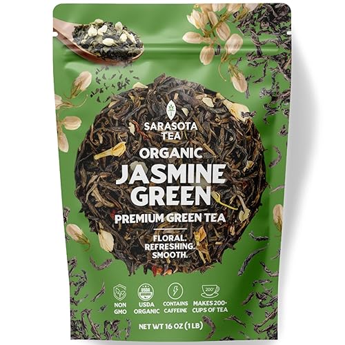 Té orgánico de hojas sueltas verde jazmín  Té verde chino fragante perfumado con flores de jazmín  Orgánico USDA  Bolsa a granel de 1 libra  Floral