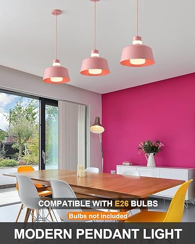 Miniatura 2 de ANYLOVE Macaron - Lámpara colgante de isla de cocina, lámparas colgantes rosas de 11 pulgadas con pantalla de vidrio esmerilado, altura ajustable,