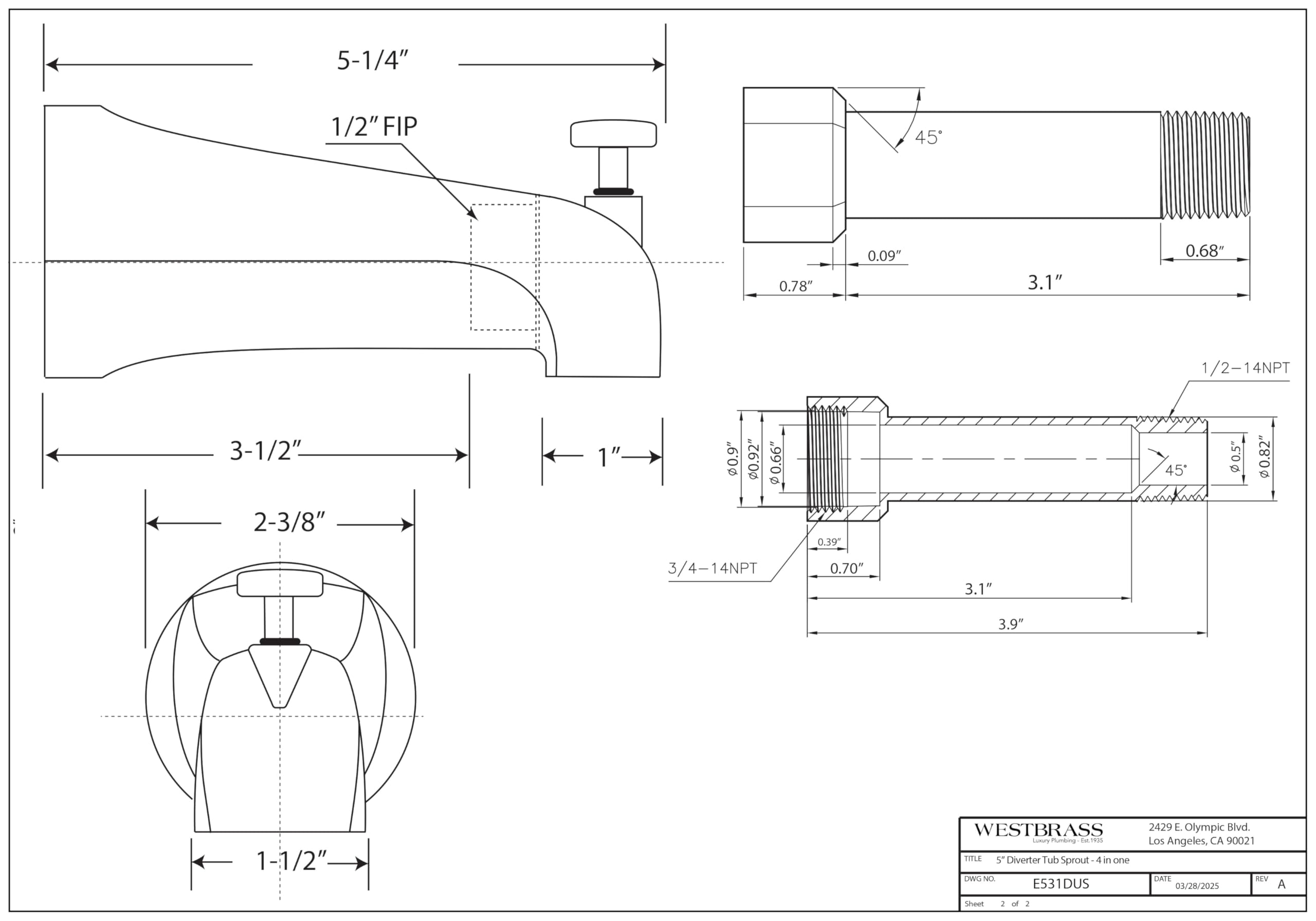 Westbrass E531DUS-07 - Boquilla desviadora universal de 5-1/4 pulgadas, zinc, níquel satinado