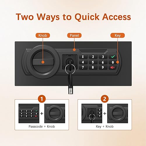 Miniatura 4 de Caja de seguridad con teclado electrónico, 1.6 pies cúbicos, segura para el hogar, estante extraíble para dinero, joyas, documentos y armas, 11.81
