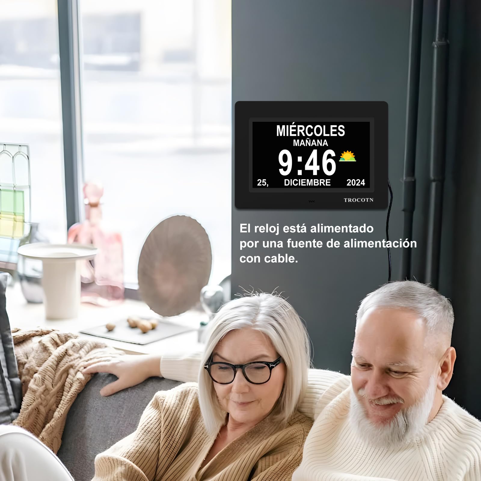TROCOTN Reloj de demencia senioren, calendario digital, reloj senior, reloj con fecha y día de la semana (7 pulgadas negro)