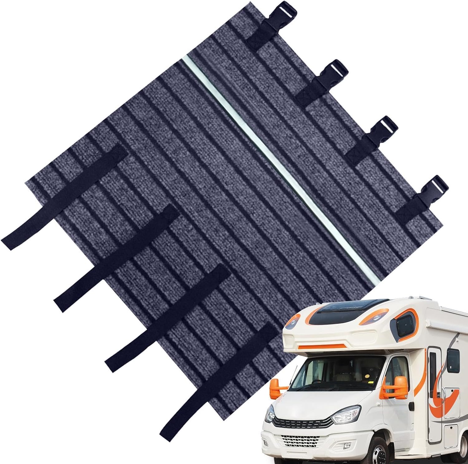 RV Step Rug - Non-Slip Carpet for RV Stairs, Heavy Duty Waterproof Trailer Ladder Pad with Reflective Strip, Motorhome Replacement Rug, Outdoor Travel Safety Mat for Camper Entry