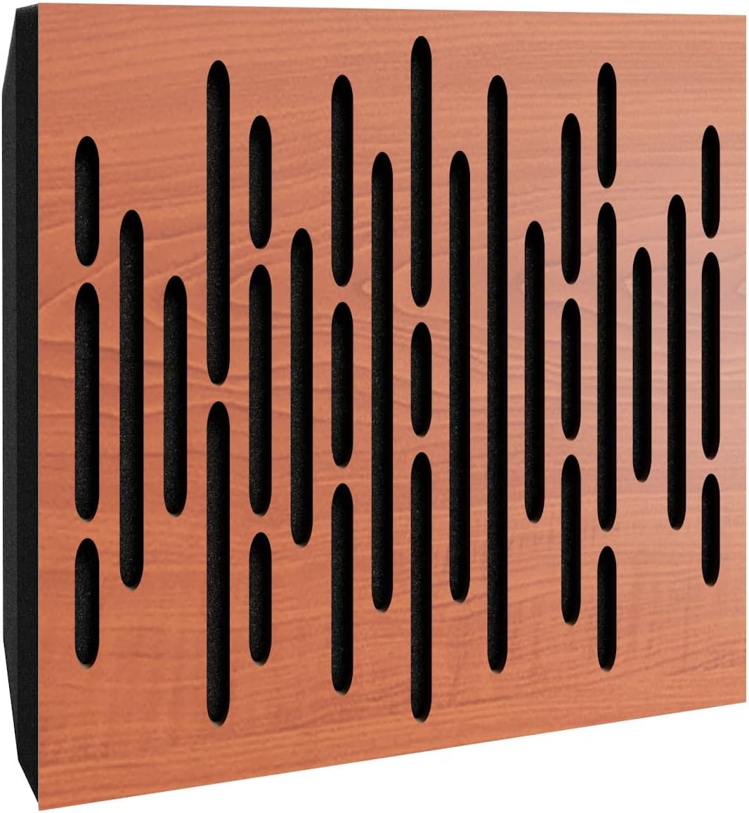 8 Pack — Small Acoustic Panel | Decorative Sound Absorbing Wall Panel | Noise Reduction | Absorption & Diffusion | 25x25x3 cm | Color Perforated Plates: [ Cherry | WAVE-Mini - 33mm]