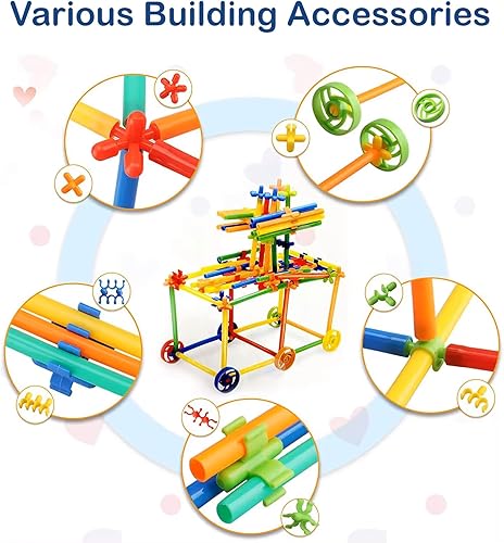 Miniatura 2 de 1000 piezas de paja constructor de juguetes de construcción de troncos entrelazados paja de plástico para aprendizaje y educación, juguetes de paja