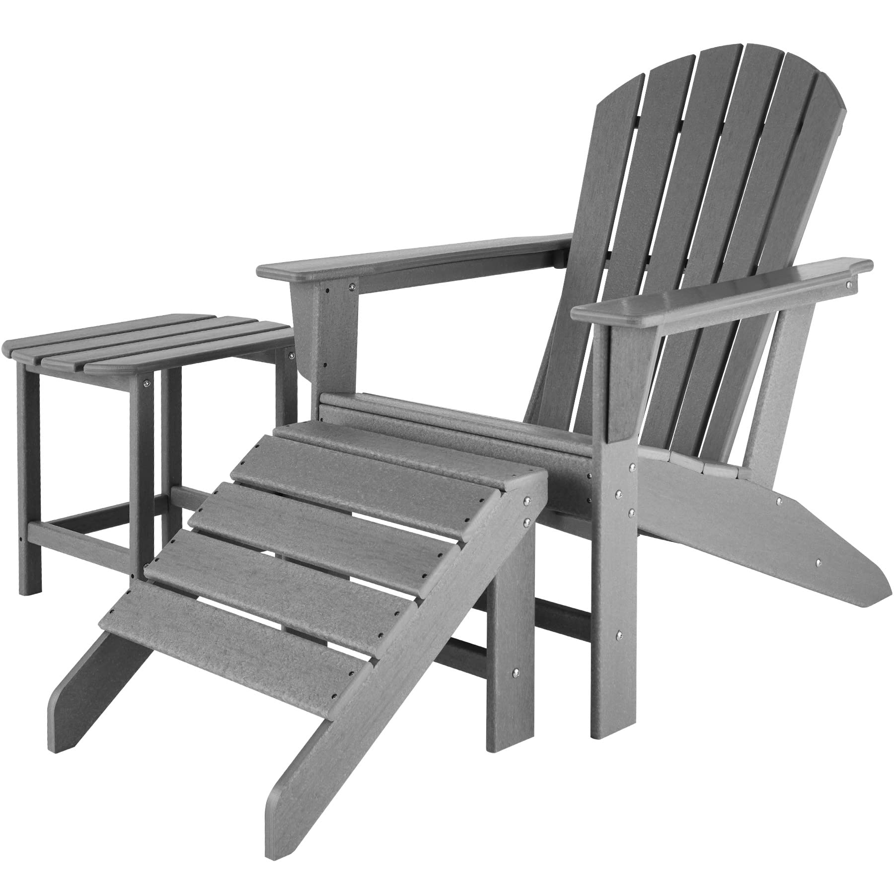 tectake® Gartenstuhl Adirondack in Holzoptik, komfortable Rückenlehne, Gartensessel mit extrabreiten Armlehnen, für Garten, Terrasse und Balkon, wetterfest - grau