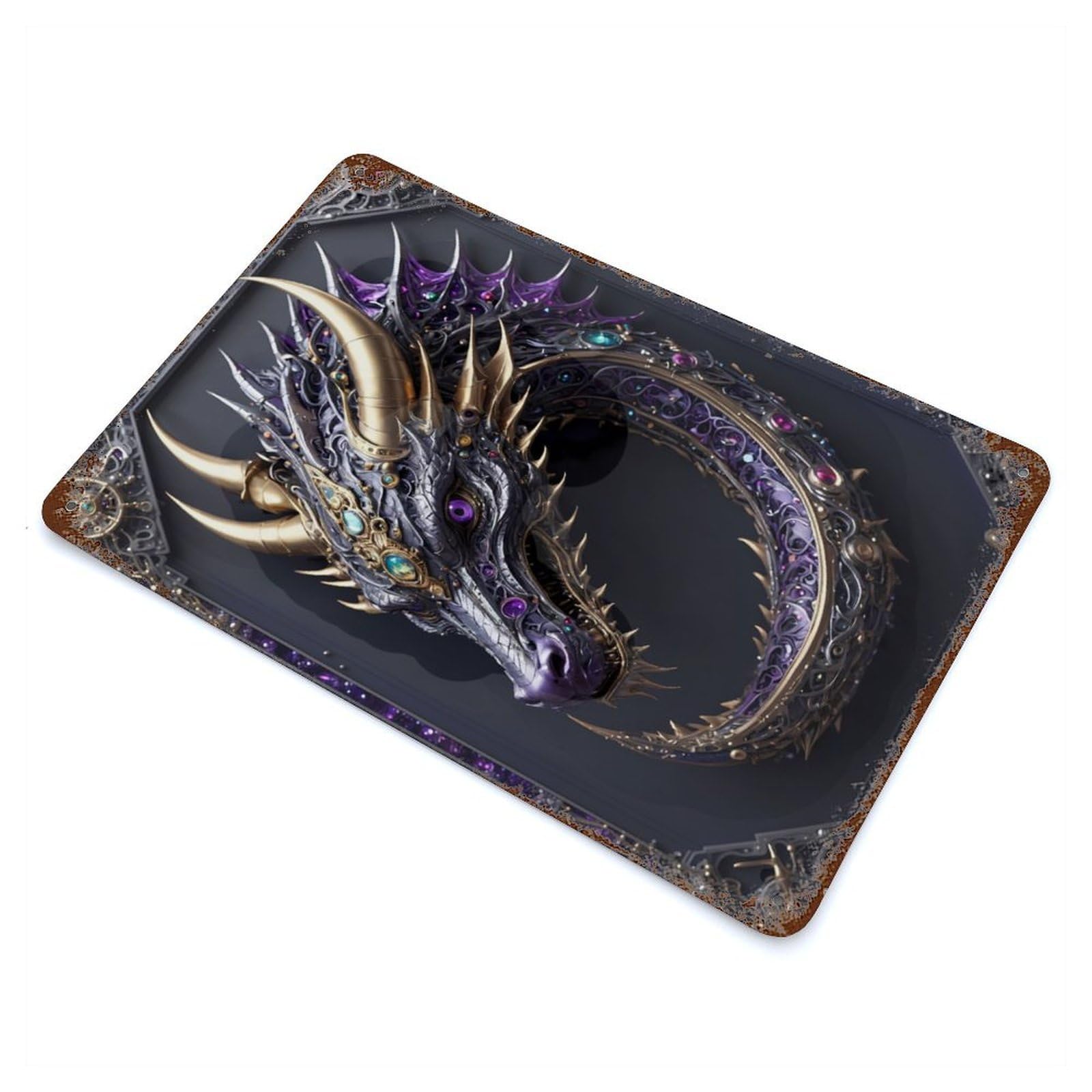 Amethyst Dragon Portrait Decorative Tin Sign 11.8"x7.9", Ideal for Garage, Bar And Workshop Decor