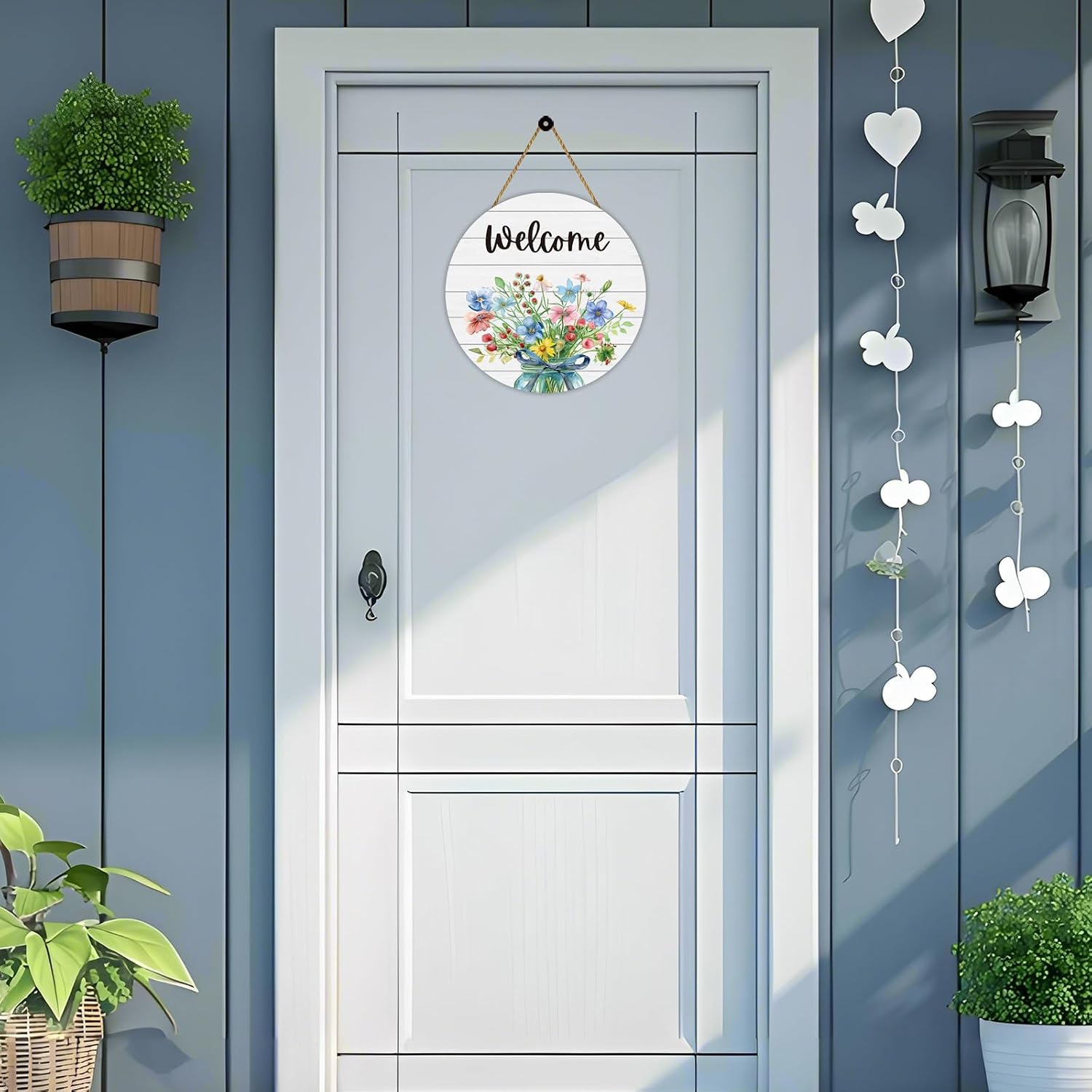 Spring Decorations for Home Spring Door Decor Mason Jar Flowers Wall Decor Wooden Wreaths for Front Door Hanger Welcome Sign for Porch Wall Indoor Home Decor (Flower)