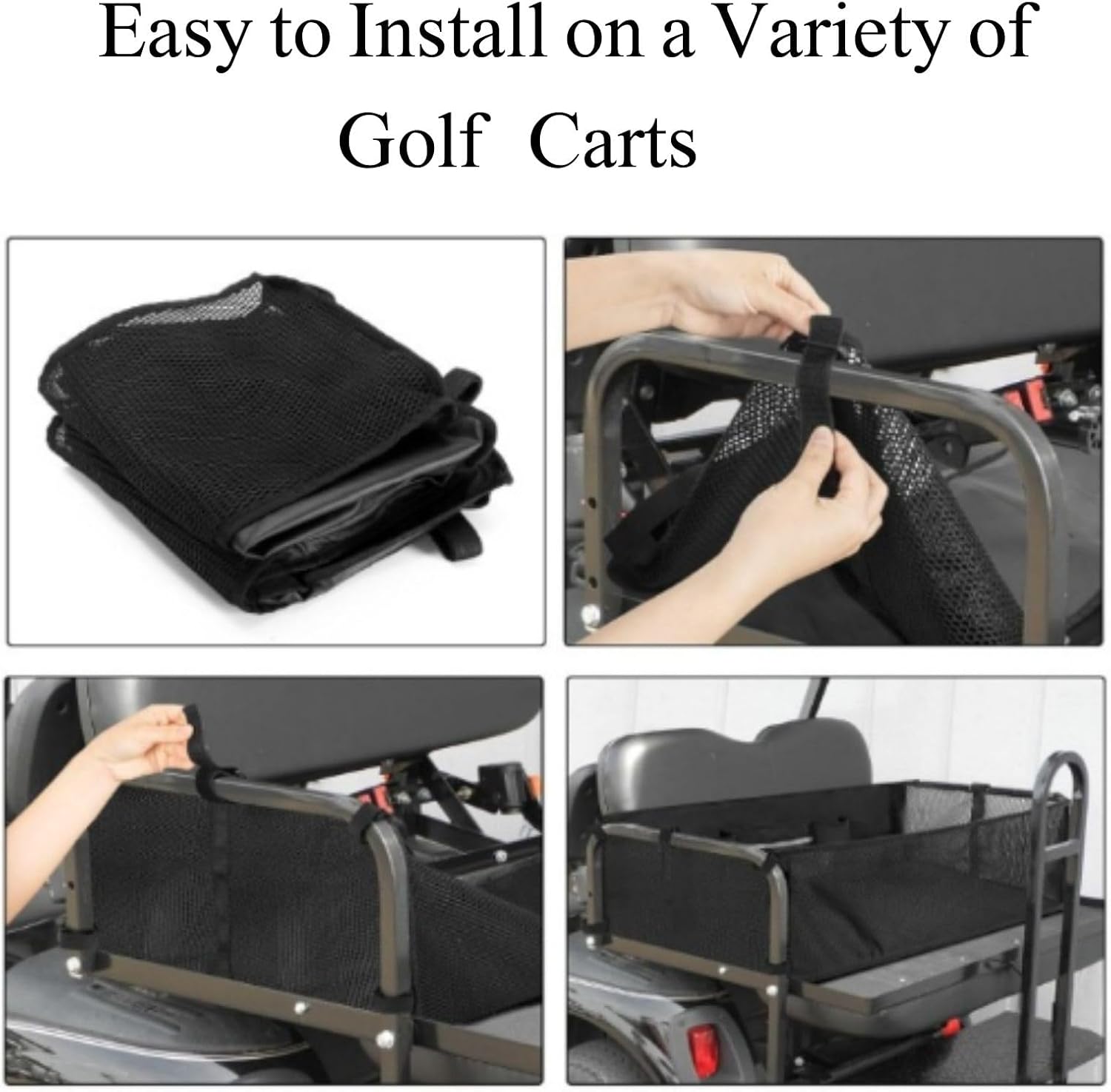 Universal Golf Cart Organizer, Mesh Storage Net with Adjustable Straps, No-Drill Installation, Foldable Cargo Basket Storage Grocery Shopping Bag for Club Car
