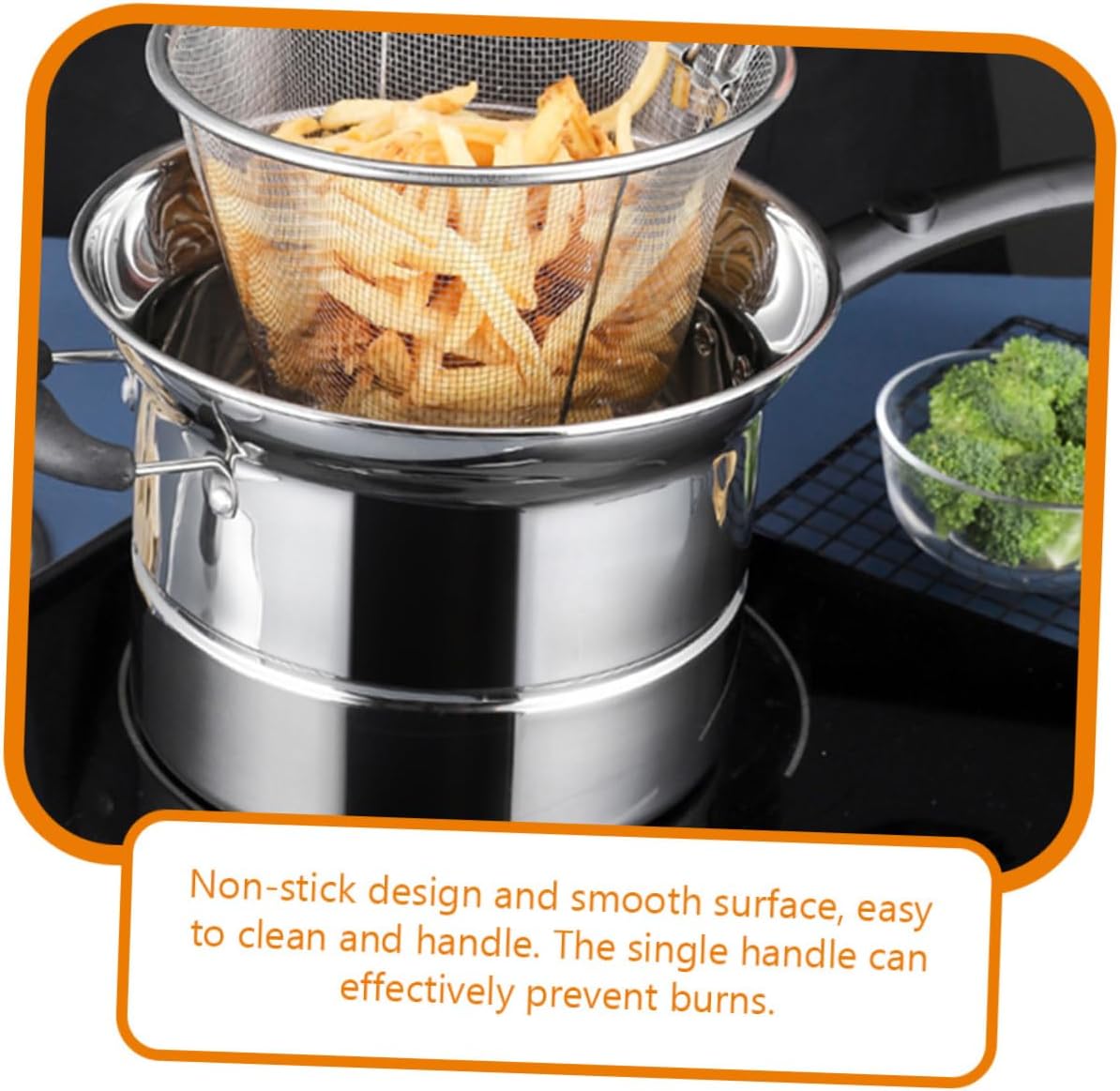 1 Set Stainless Steel Multi Purpose Fryer Pot with Basket and Lid Deep Frying Cooking Saucepan for Chips Vegetables Meat Scald Handle Non Slip Base