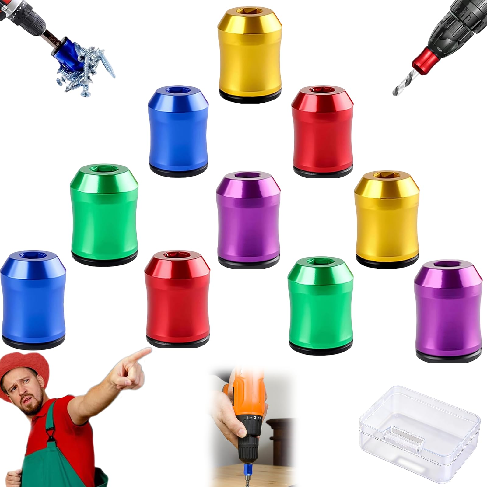 Sujetador magnético de tornillos y anillo magnetizador de puntas de 6.35mm para taladro