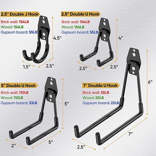 Miniatura 3 de TICONN Paquete de 12 ganchos de garaje resistentes, ganchos de almacenamiento de pared de acero, organizador de montaje en pared para escaleras,