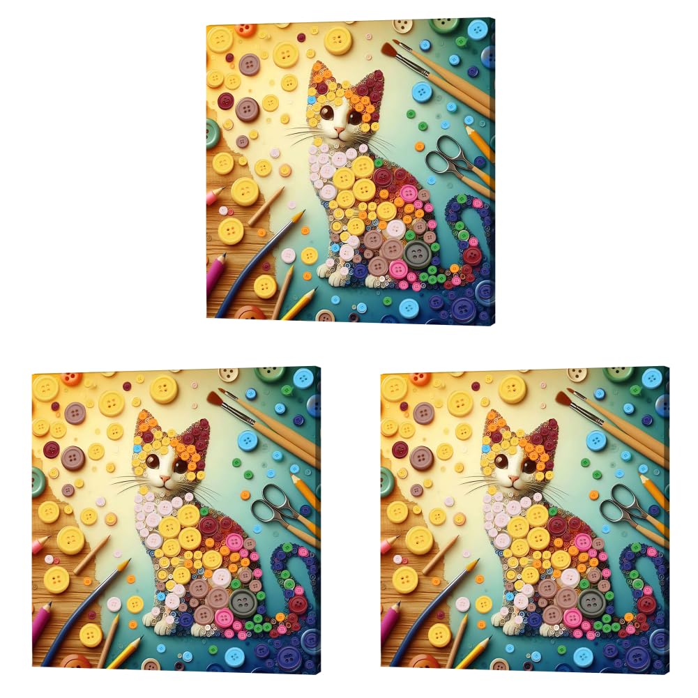 Kexpery Paint by Numbers Kit with Resin Buttons for Animal Wall Decor 30x30cm for Adults Beginners