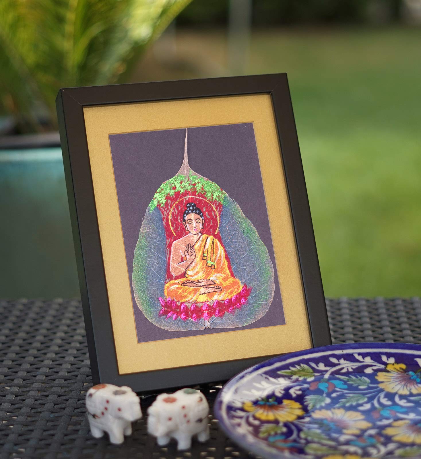 Handbemaltes Peepal-Blatt Bild - Einzigartige Buddha Kunst Aus Indien Für Meditation & Yoga