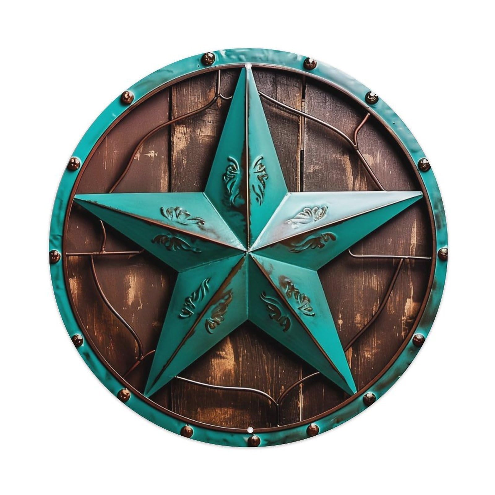 Star Pattern Metal Design Rustic Vintage Round Tin Sign Retro Metal Wall Decor Metal Poster, Home Bar Garage Cafe Wall Art Decoration 8x8Inches