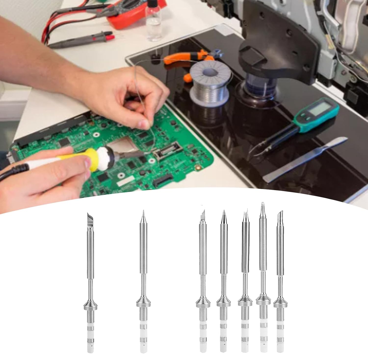 Mini Soldering Iron Tips for TS100, Portable Welding Heads Kit with 7 Stainless Steel Replacement Tips (Complete Set of 7 Pieces)