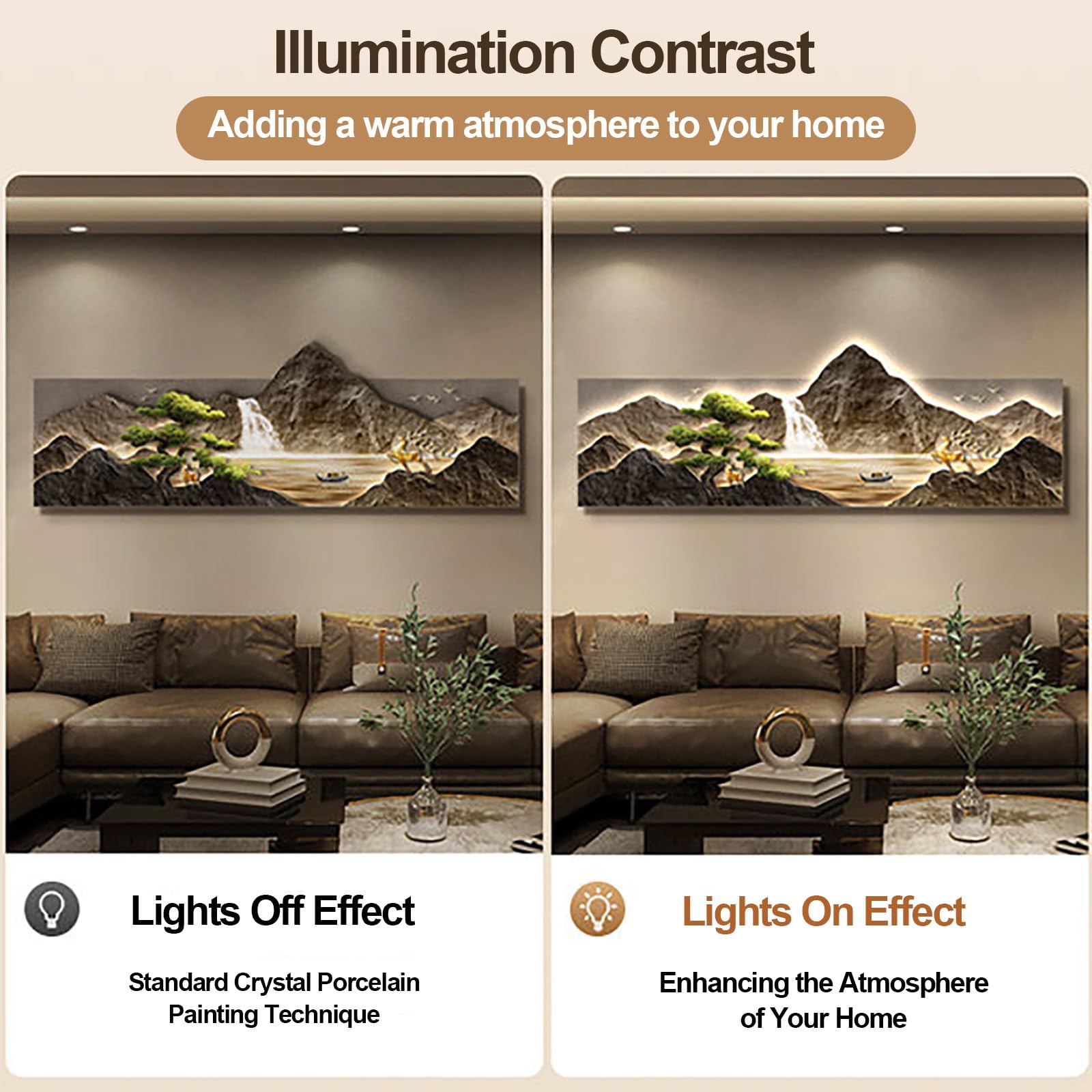 LED-Wandkunst-Dekor, 3D-dekoratives Gemälde und moderne hängende Wandskulptur für Wohnzimmer, Schlafzimmer, Büro – kreative beleuchtete Dekoration, 150 x 50 cm