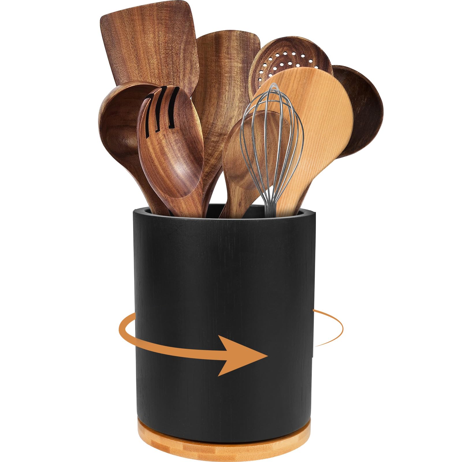Toski Grote keramische gebruiksvoorwerpenhouder 13,2 x 16 cm voor werkblad, minimalistische keukengereihouder, bestekhouder met gouden strepen voor het opbergen van keukenaccessoires en
