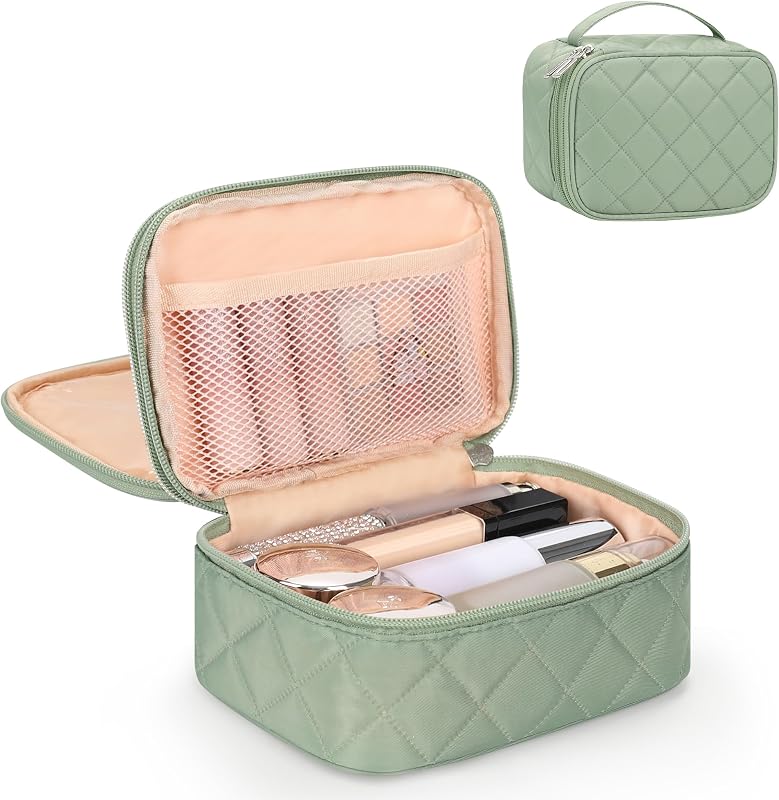 Necessaire de maquiagem Relavel com 2 suportes para pincéis, organizador de camada dupla, Verde, 1 unidade