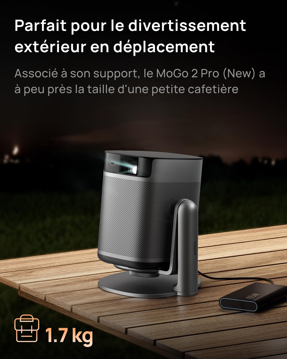 XGIMI MoGo 2 Pro (New) Mini Videoprojecteur Portable 1080p+Multi-Angle | 430 ISO, Compatible avec Google TV, Netflix, 2×8W Harman Kardon, Autofocus, Protection Oculaire, 120° Rotation