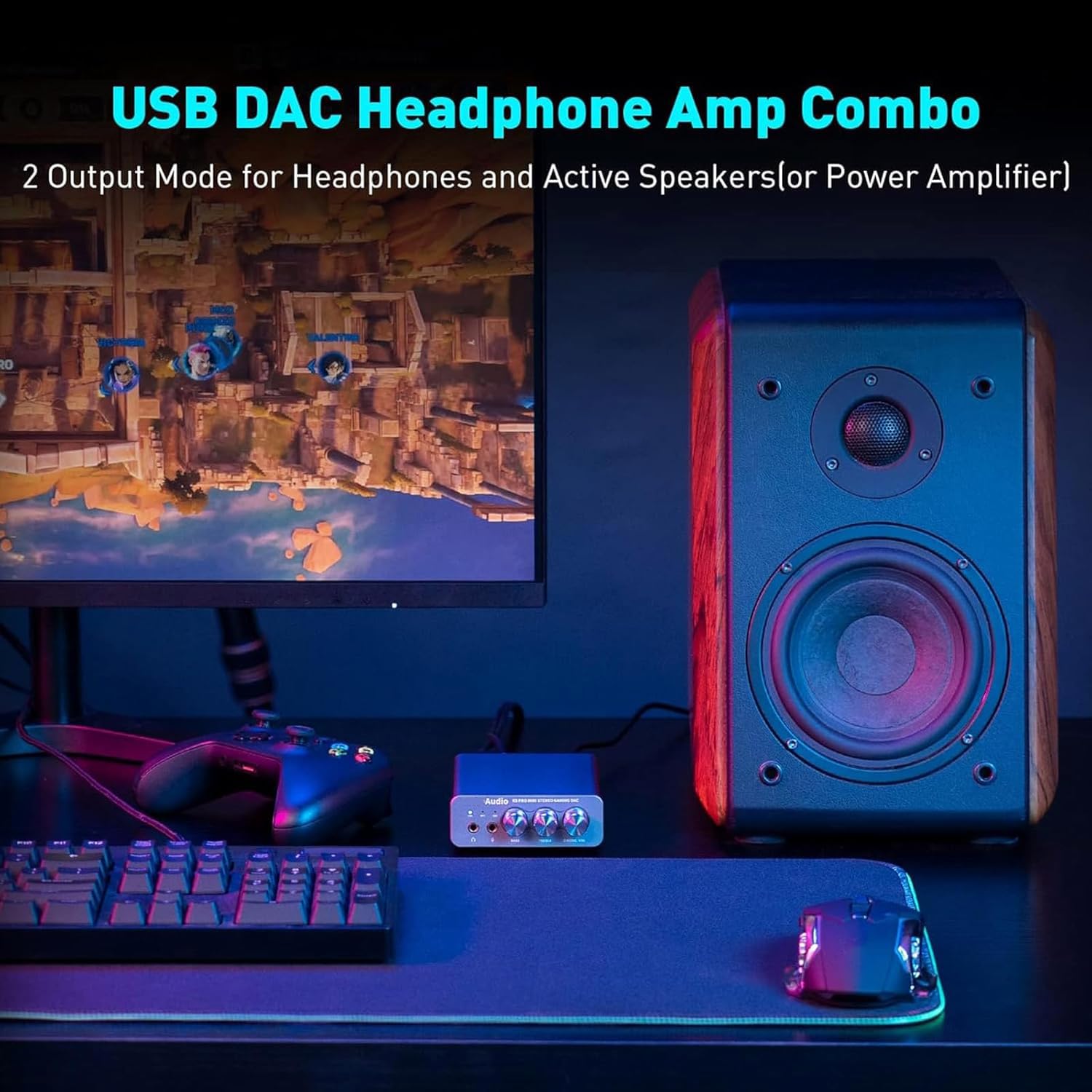 K5 Pro wzmacniacz słuchawkowy do gier, mini konwerter analogowy stereo Hifi, 3,5 mm AUX i interfejsy mikrofonowe, odpowiedni do aktywnych głośników PS4/PS5/Switch