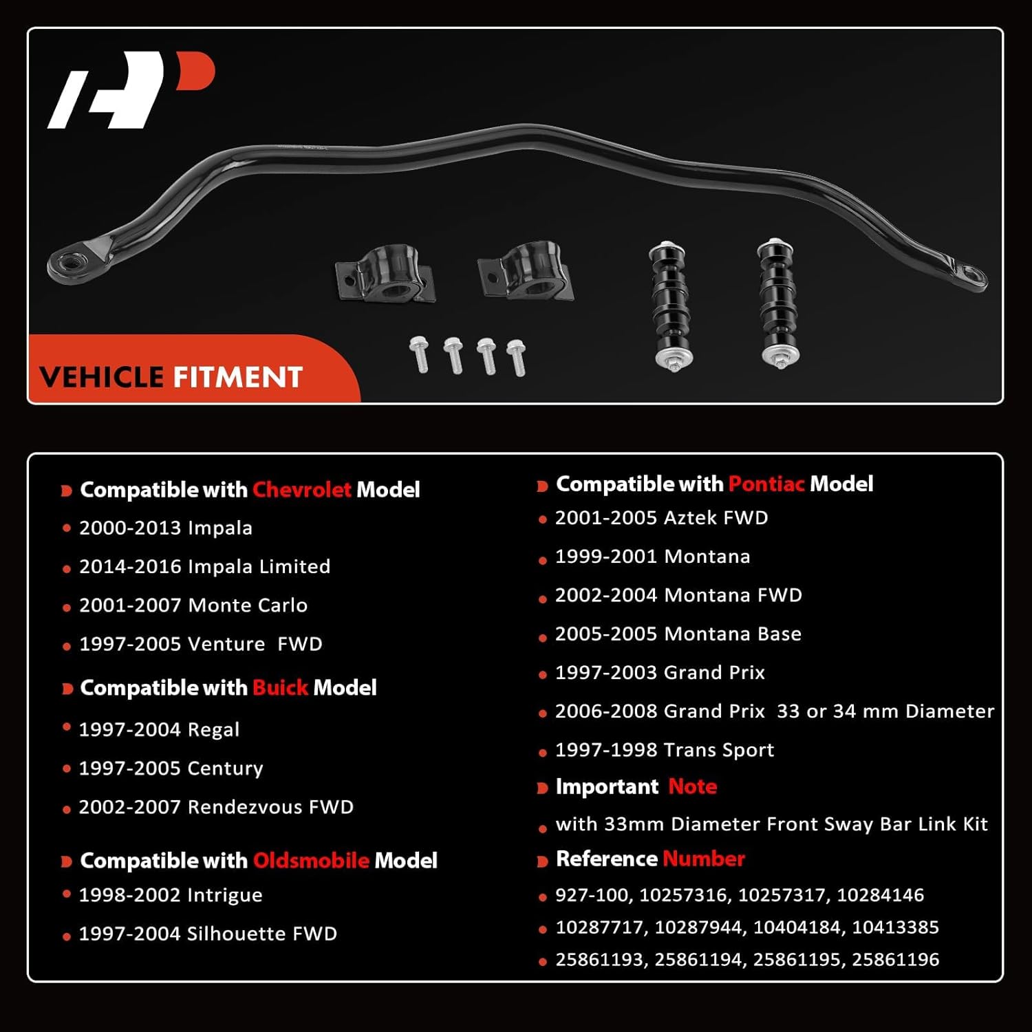 A-Premium [33mm] Front Suspension Stabilizer Bar Link Kit, Sway Bar End Link & Bracket, Fit For Chevy Buick Pontiac - 97-16 - Impala Monte Carlo Venture Century Regal Grand Prix Trans Sport